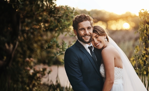 happy bride and groom